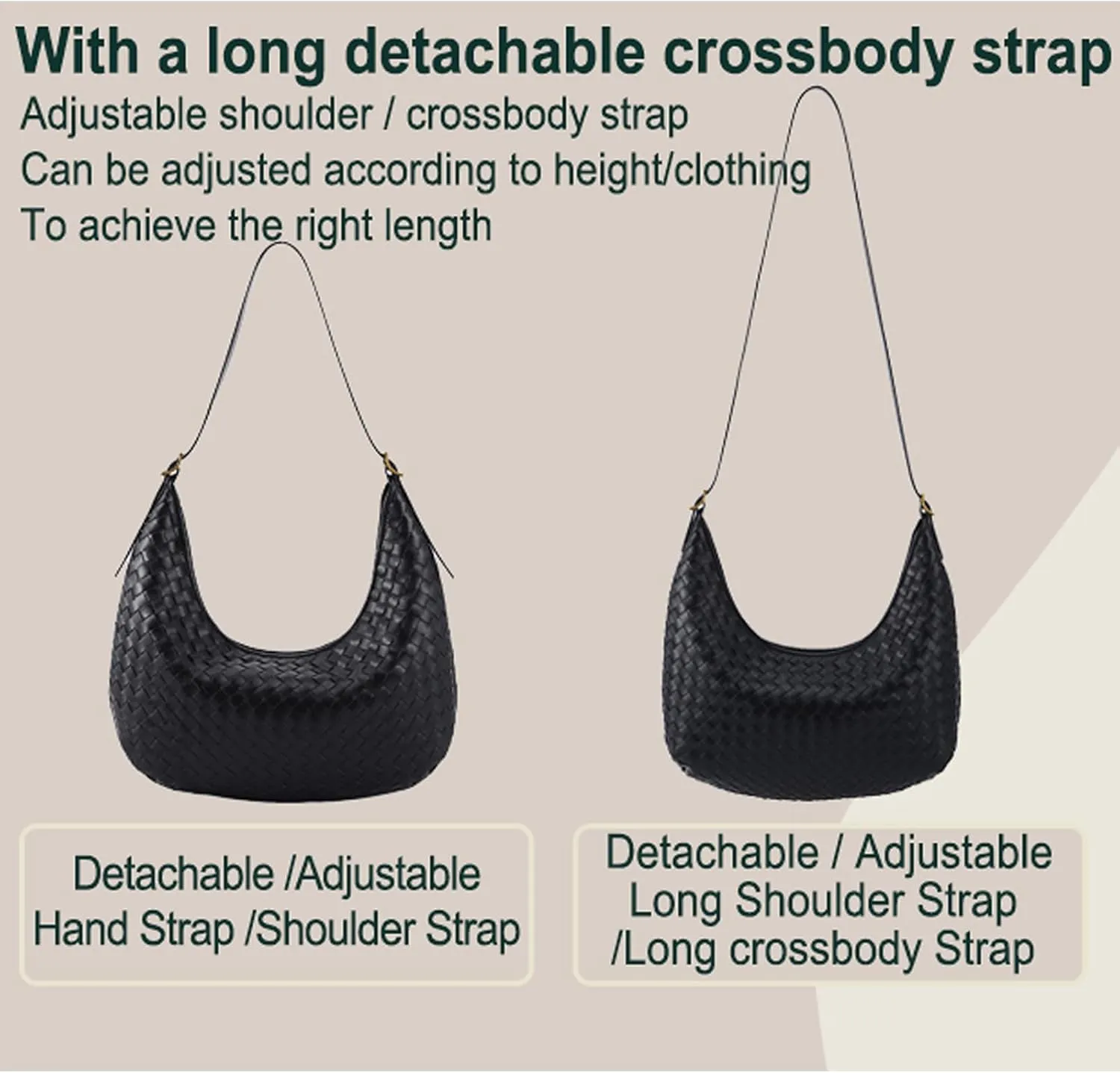 Shoulder Bag Handbag for Women Crossbody Tote Bags Woven Purse Clutch Women's Medium Underarm Hobo With Pocket Large