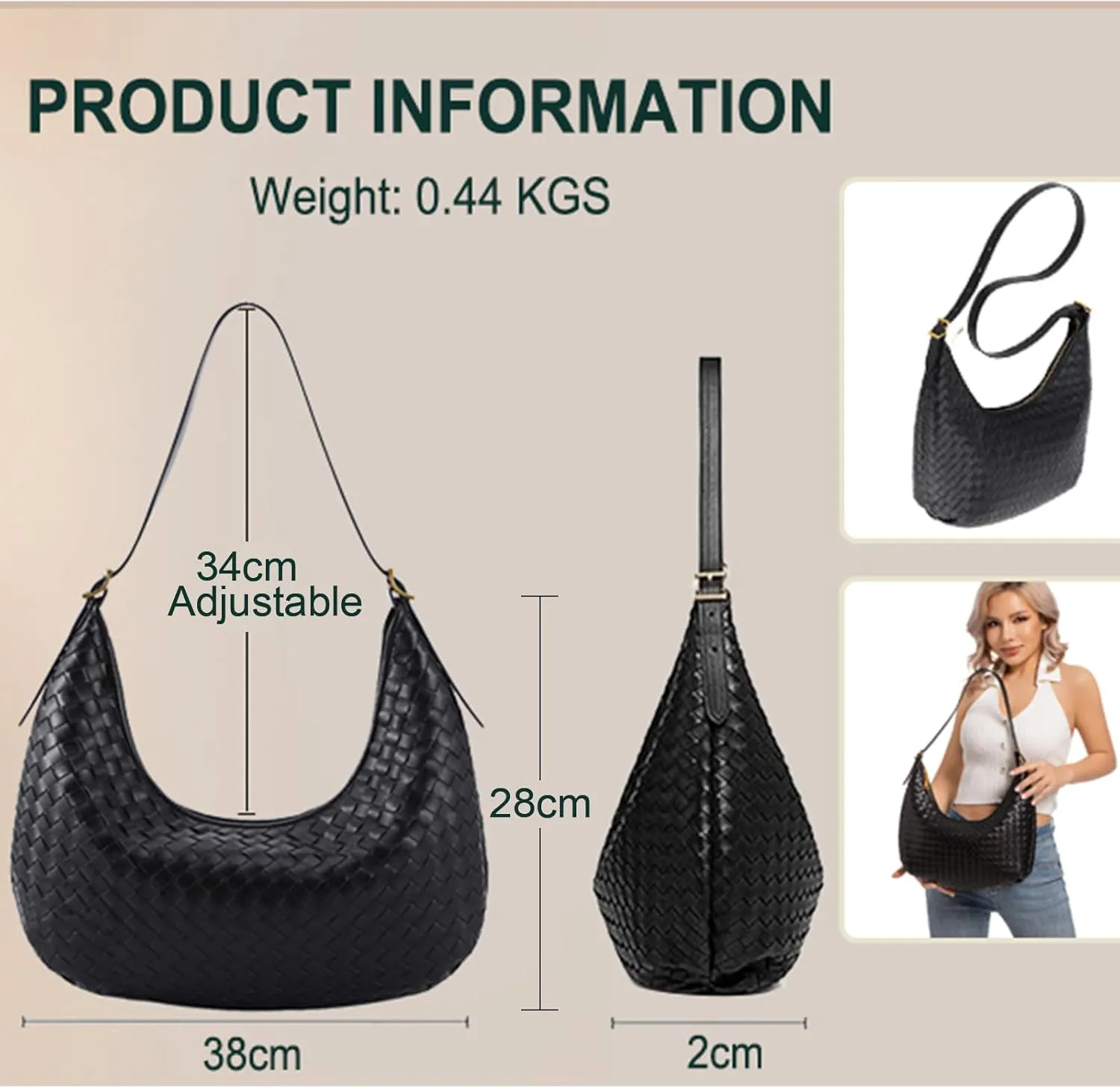 Shoulder Bag Handbag for Women Crossbody Tote Bags Woven Purse Clutch Women's Medium Underarm Hobo With Pocket Large