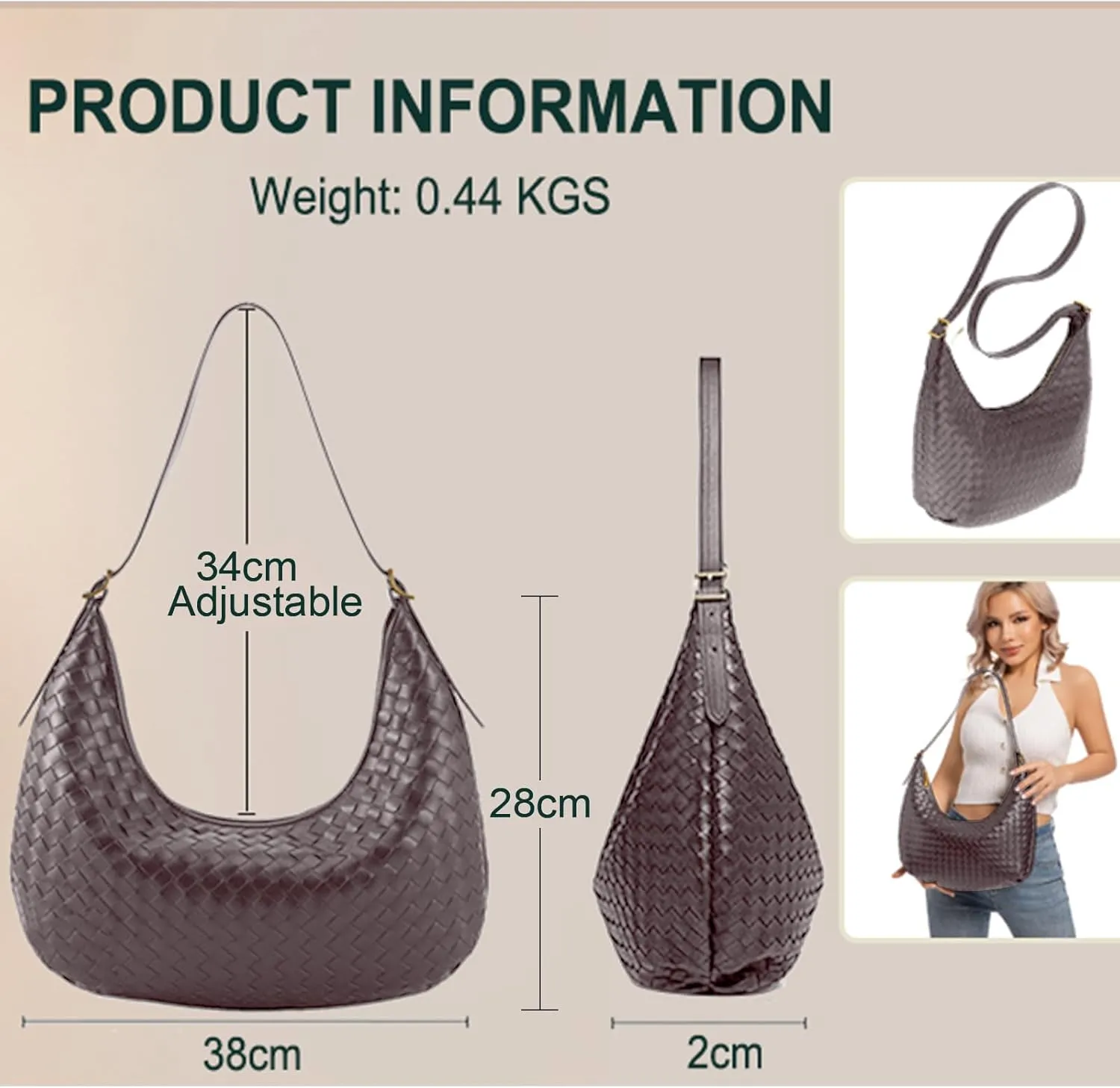 Shoulder Bag Handbag for Women Crossbody Tote Bags Woven Purse Clutch Women's Medium Underarm Hobo With Pocket Large