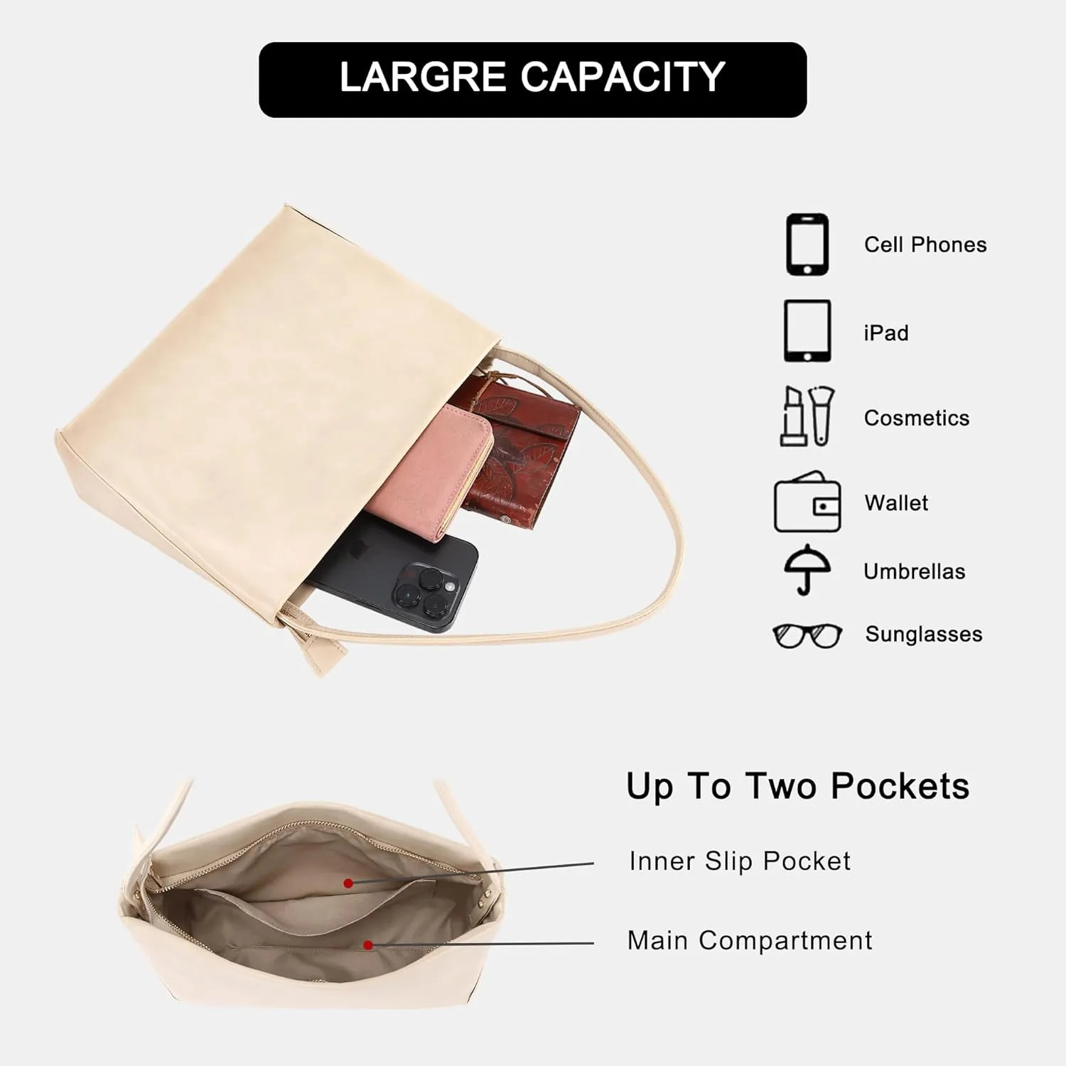 Shoulder Bags in Leather for Women Vintage Classic Elegance Zipped Medium Handbag Purse for All Occasions