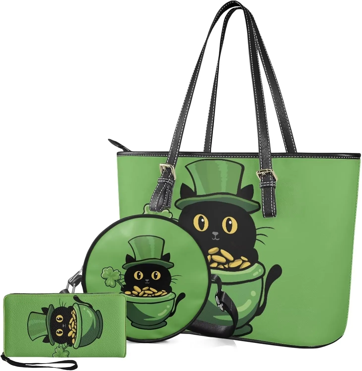Shoulder Bags Set 3 Piece Tote Bag Satchel Bags for Women Circle Crossbody Bag Wristlet Purses for Women