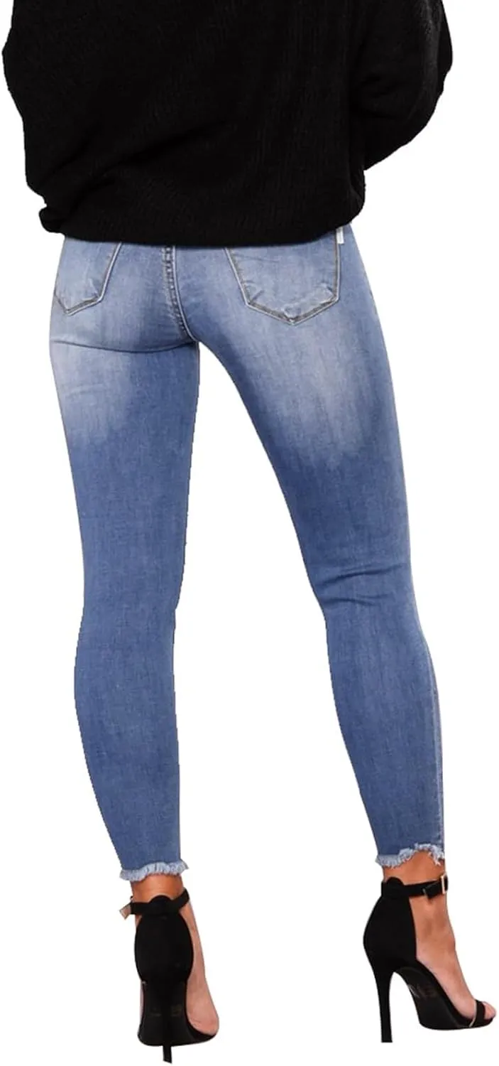 Skinny Jeans for Women Trendy Destroyed Ripped Stretchy High Waisted Jeans Casual Tummy Control Button Denim Pants