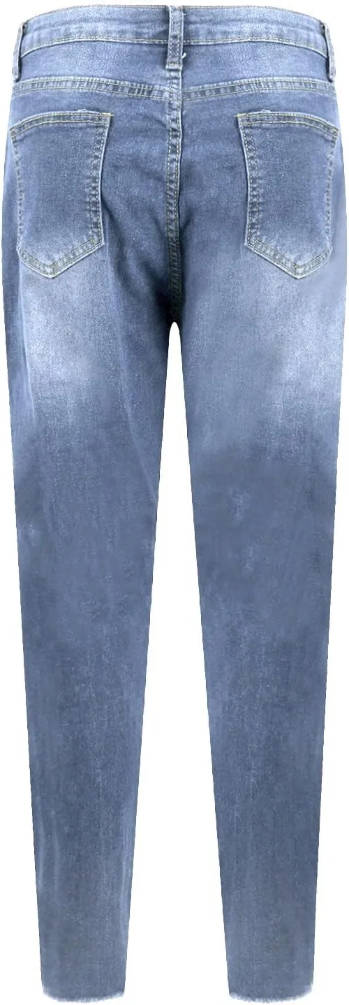 Skinny Jeans for Women Trendy Destroyed Ripped Stretchy High Waisted Jeans Casual Tummy Control Button Denim Pants