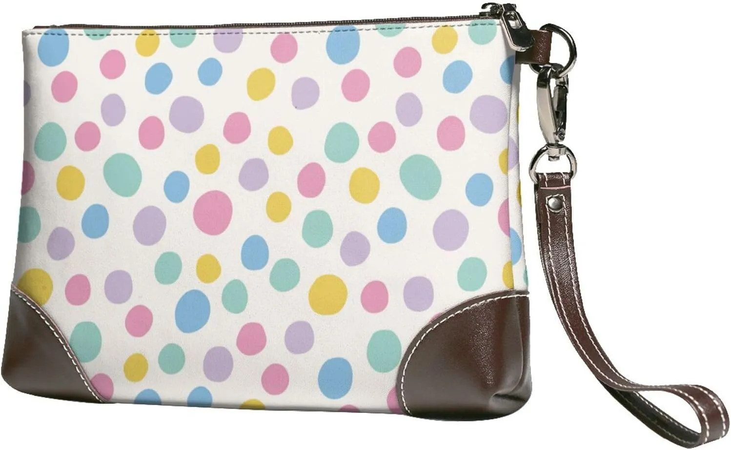 Small Clutch Purses for Women - Retro Dots Spots Blots Circle Leather Wristlet Wallets for Women with Wrist Strap