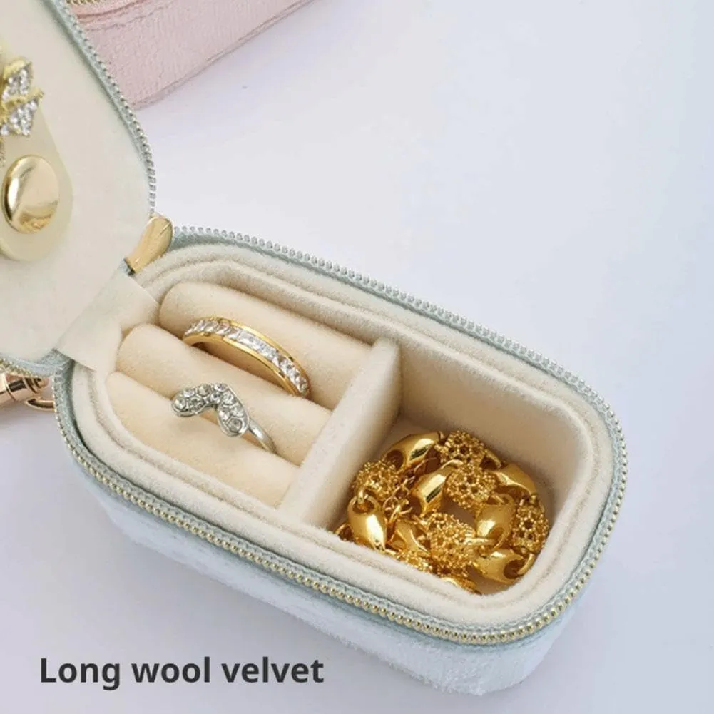 Small Jewelry Travel Case, 2-in-1 Velvet Mini Travel Ring Holder Keychain &Jewelry Organizer for Earrings,Necklaces,Bracelets, Jewelry Storage Bag for Travel,Wedding,Vacation,Gifts for Women (Blue)