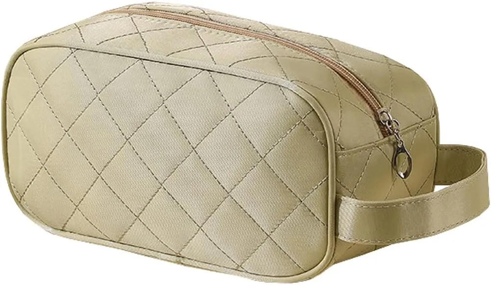 Small Makeup Bag for Women Lattice Pattern Zipper Cosmetic Bag Travel Toiletry Bag with Handle(Green)