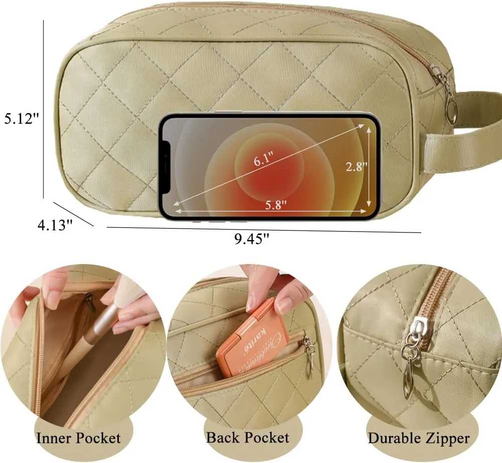 Small Makeup Bag for Women Lattice Pattern Zipper Cosmetic Bag Travel Toiletry Bag with Handle(Green)