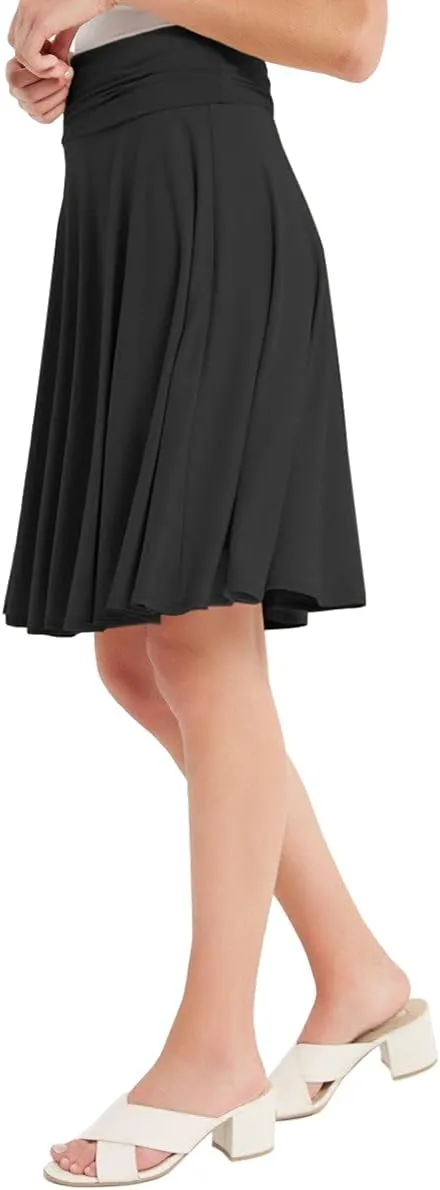 Solid Basic Fold-Over Stretch Midi Short Skirt - Made in USA
