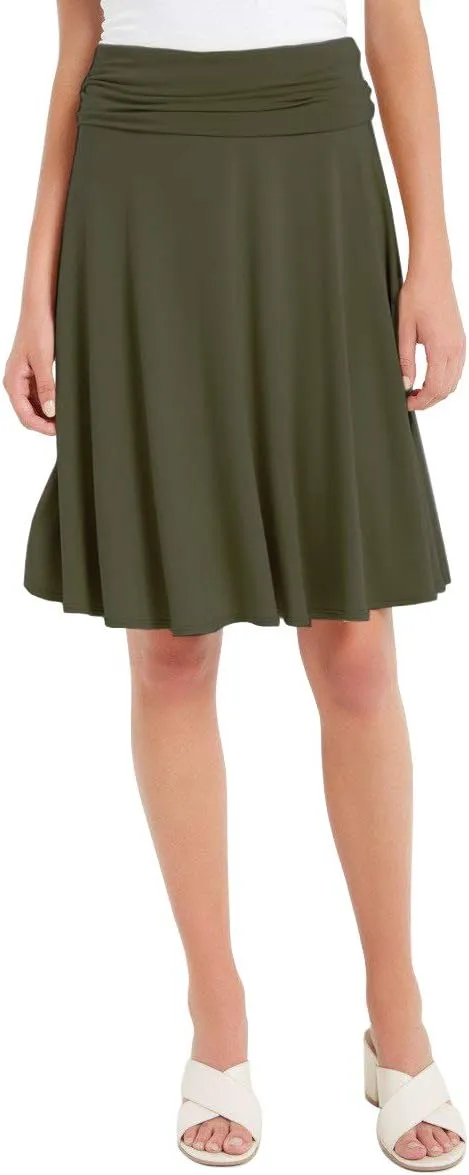 Solid Basic Fold-Over Stretch Midi Short Skirt - Made in USA