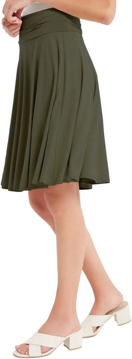 Solid Basic Fold-Over Stretch Midi Short Skirt - Made in USA