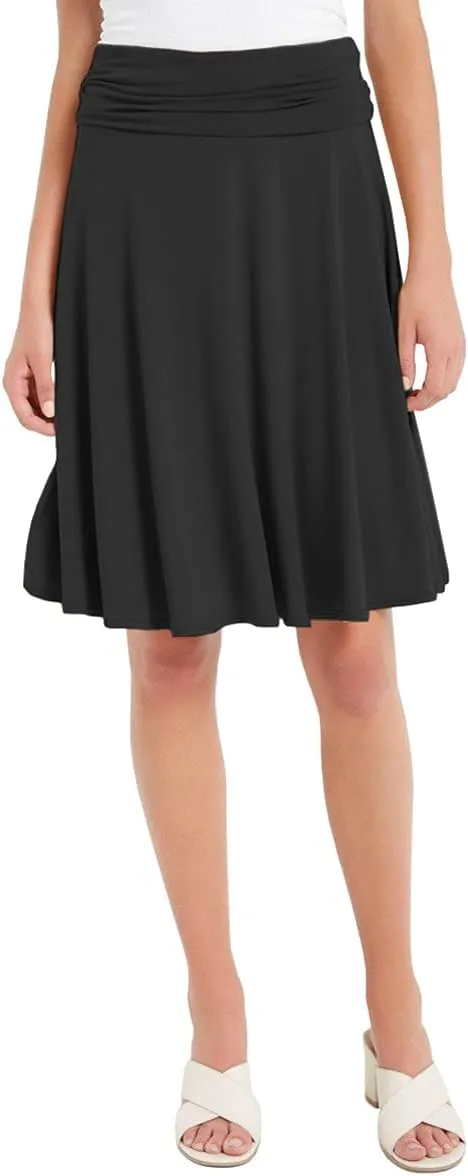 Solid Basic Fold-Over Stretch Midi Short Skirt - Made in USA