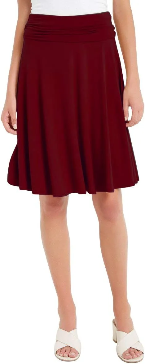Solid Basic Fold-Over Stretch Midi Short Skirt - Made in USA