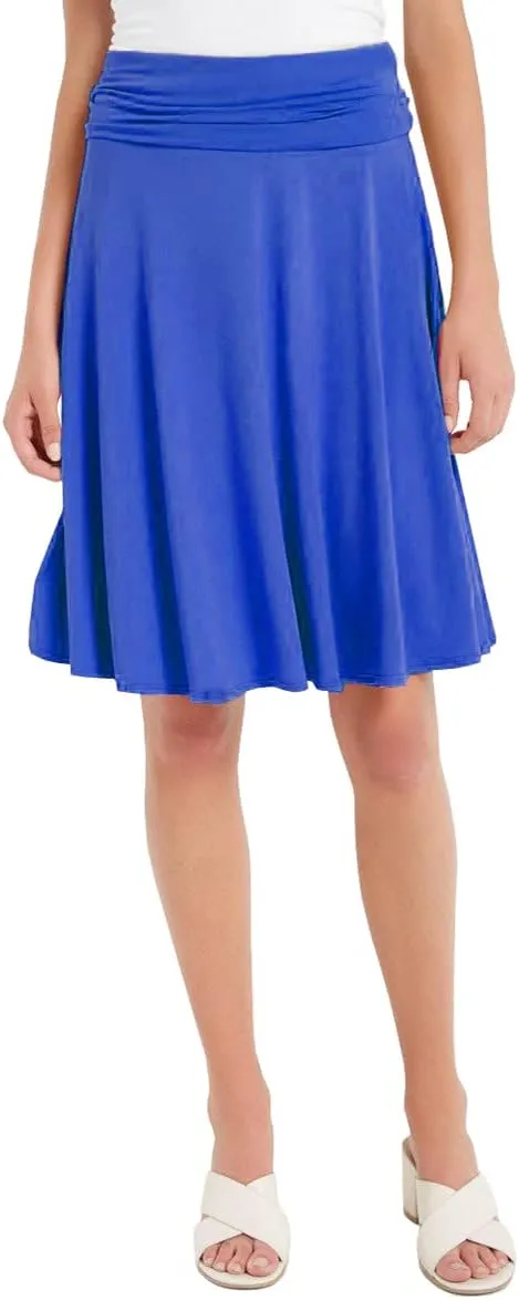 Solid Basic Fold-Over Stretch Midi Short Skirt - Made in USA