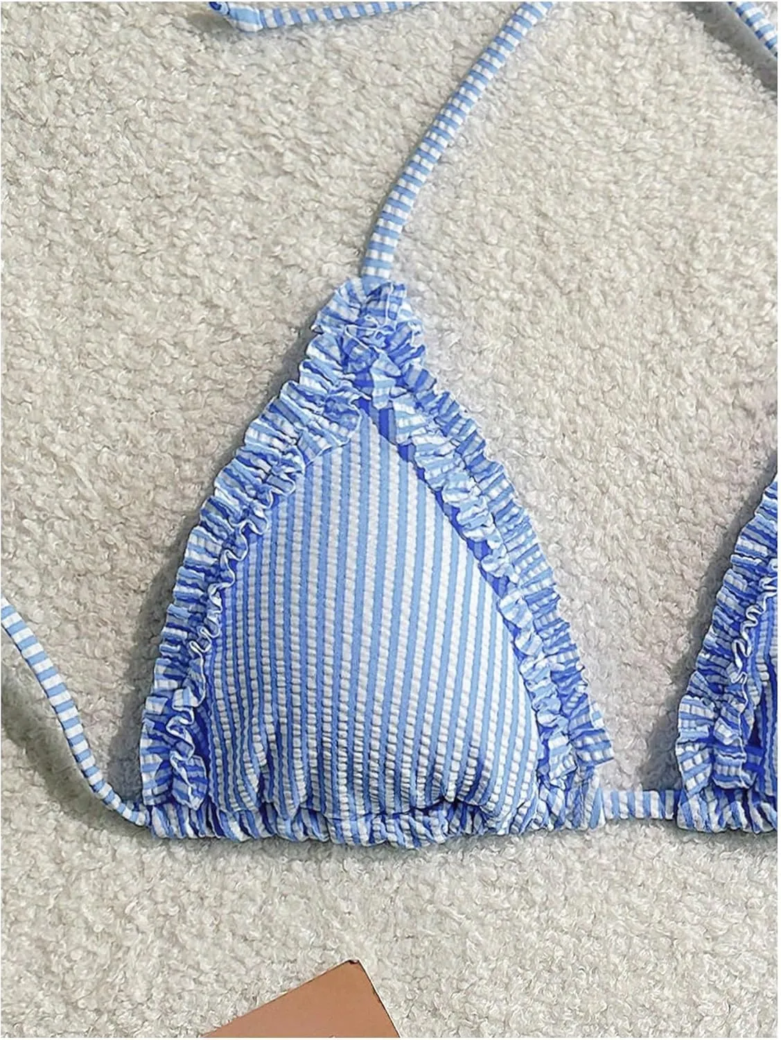 SOLY HUX Women's Triangle Bikini Top Striped Halter Padded Push Up Swimsuit Bathing Suits Tops