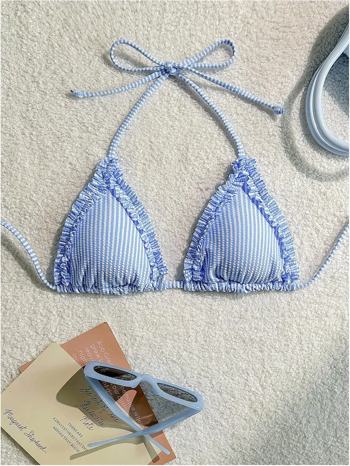 SOLY HUX Women's Triangle Bikini Top Striped Halter Padded Push Up Swimsuit Bathing Suits Tops