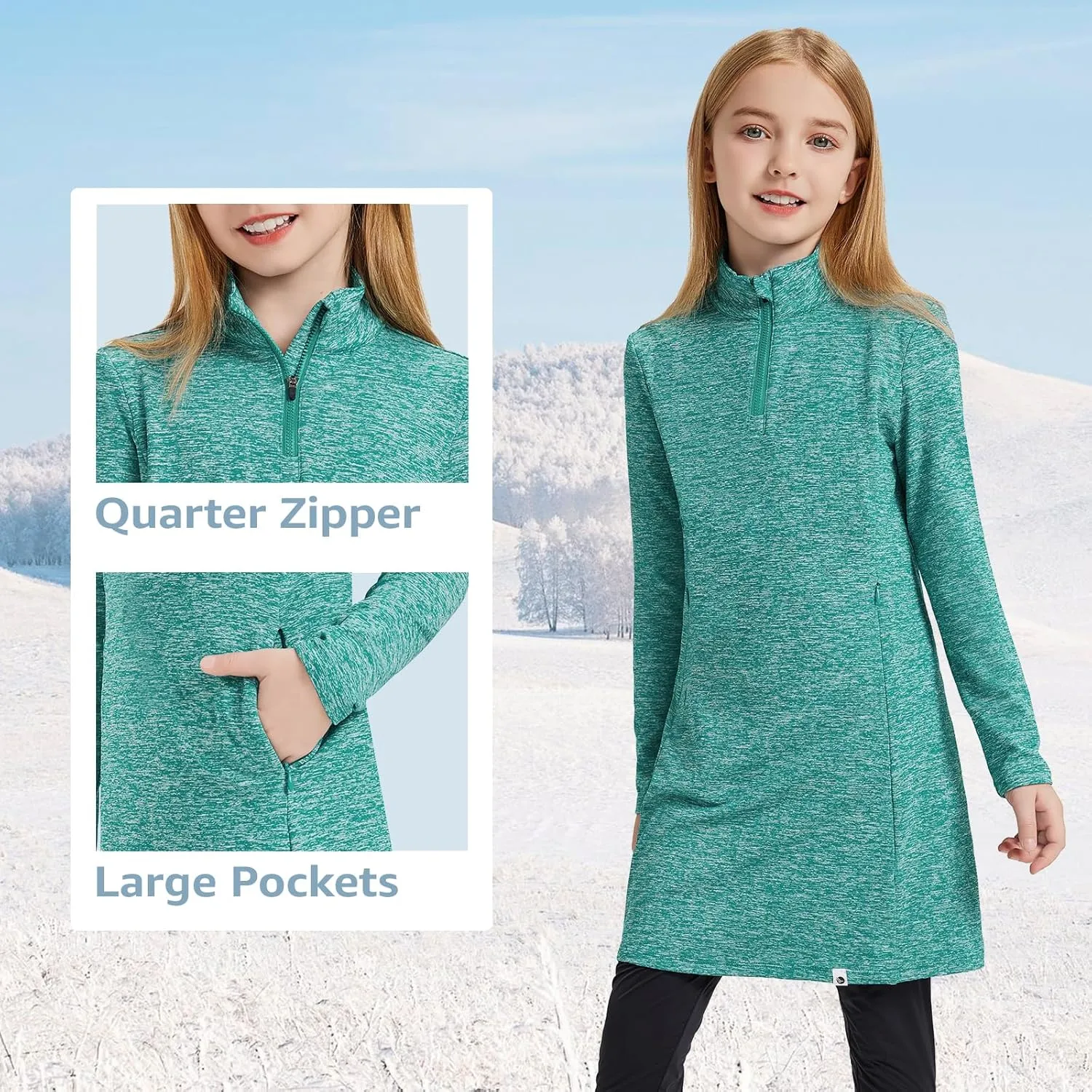 Soneven Girls Fleece Sweatshirts Winter Dresses Half Zip Thermal Pullover Dress Athletic Sweatshirts with Thumbholes