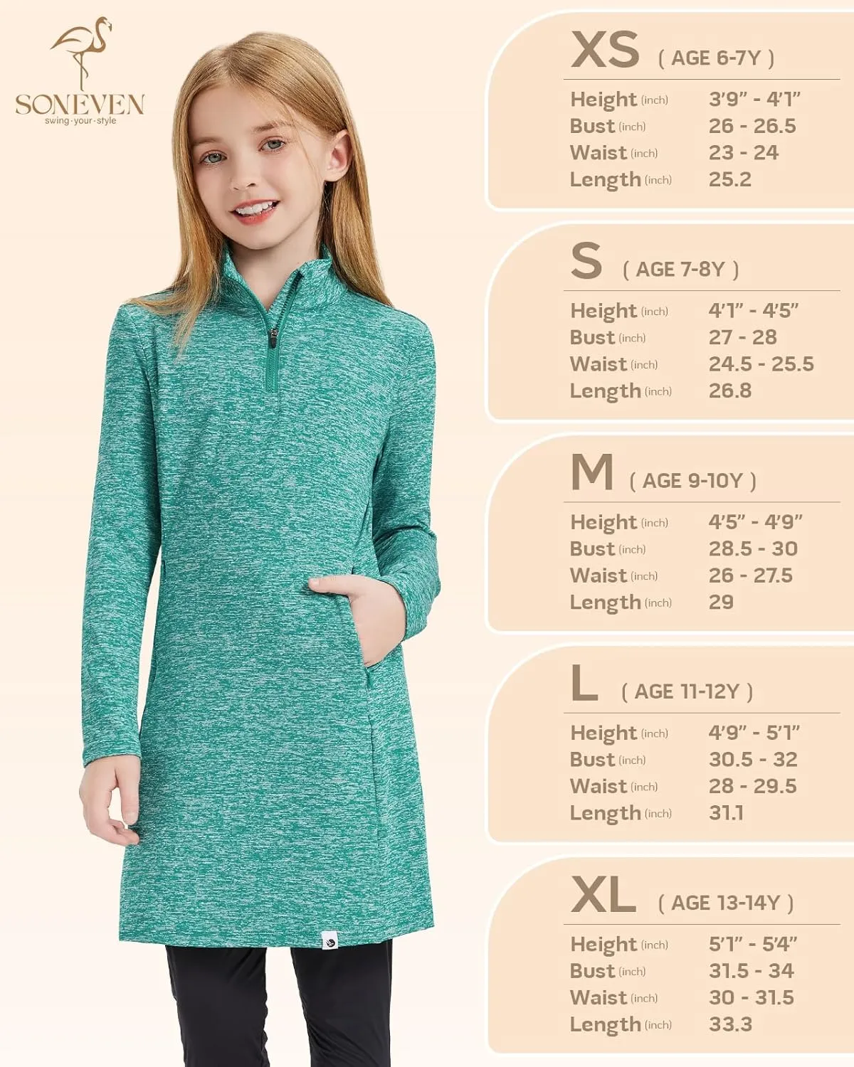 Soneven Girls Fleece Sweatshirts Winter Dresses Half Zip Thermal Pullover Dress Athletic Sweatshirts with Thumbholes