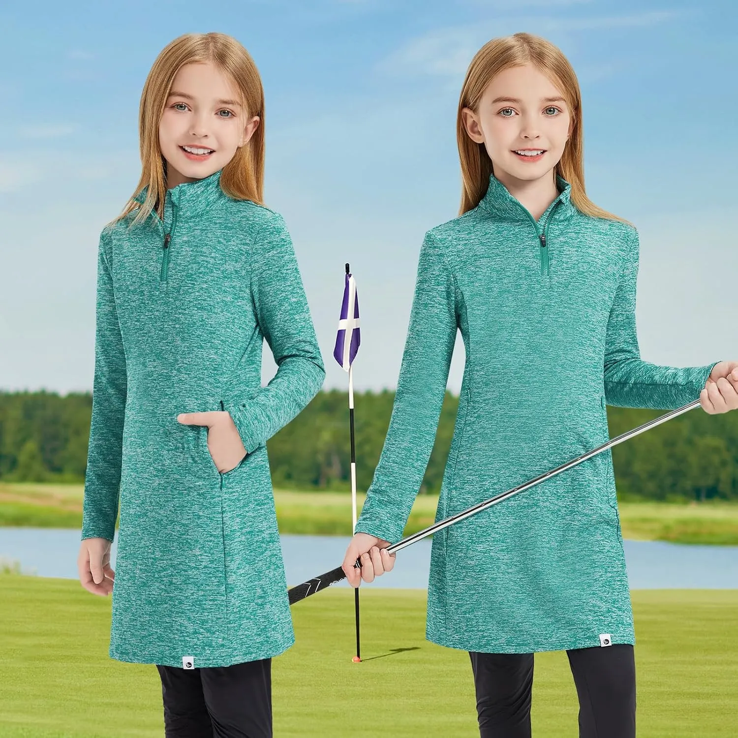 Soneven Girls Fleece Sweatshirts Winter Dresses Half Zip Thermal Pullover Dress Athletic Sweatshirts with Thumbholes