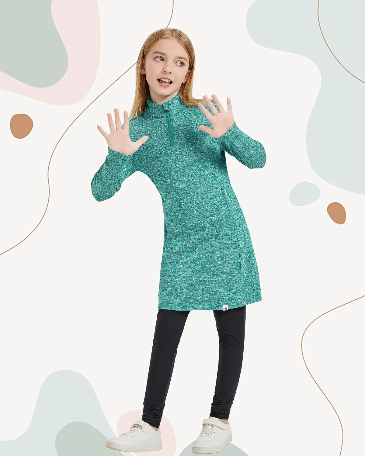 Soneven Girls Fleece Sweatshirts Winter Dresses Half Zip Thermal Pullover Dress Athletic Sweatshirts with Thumbholes
