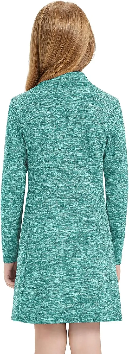Soneven Girls Fleece Sweatshirts Winter Dresses Half Zip Thermal Pullover Dress Athletic Sweatshirts with Thumbholes