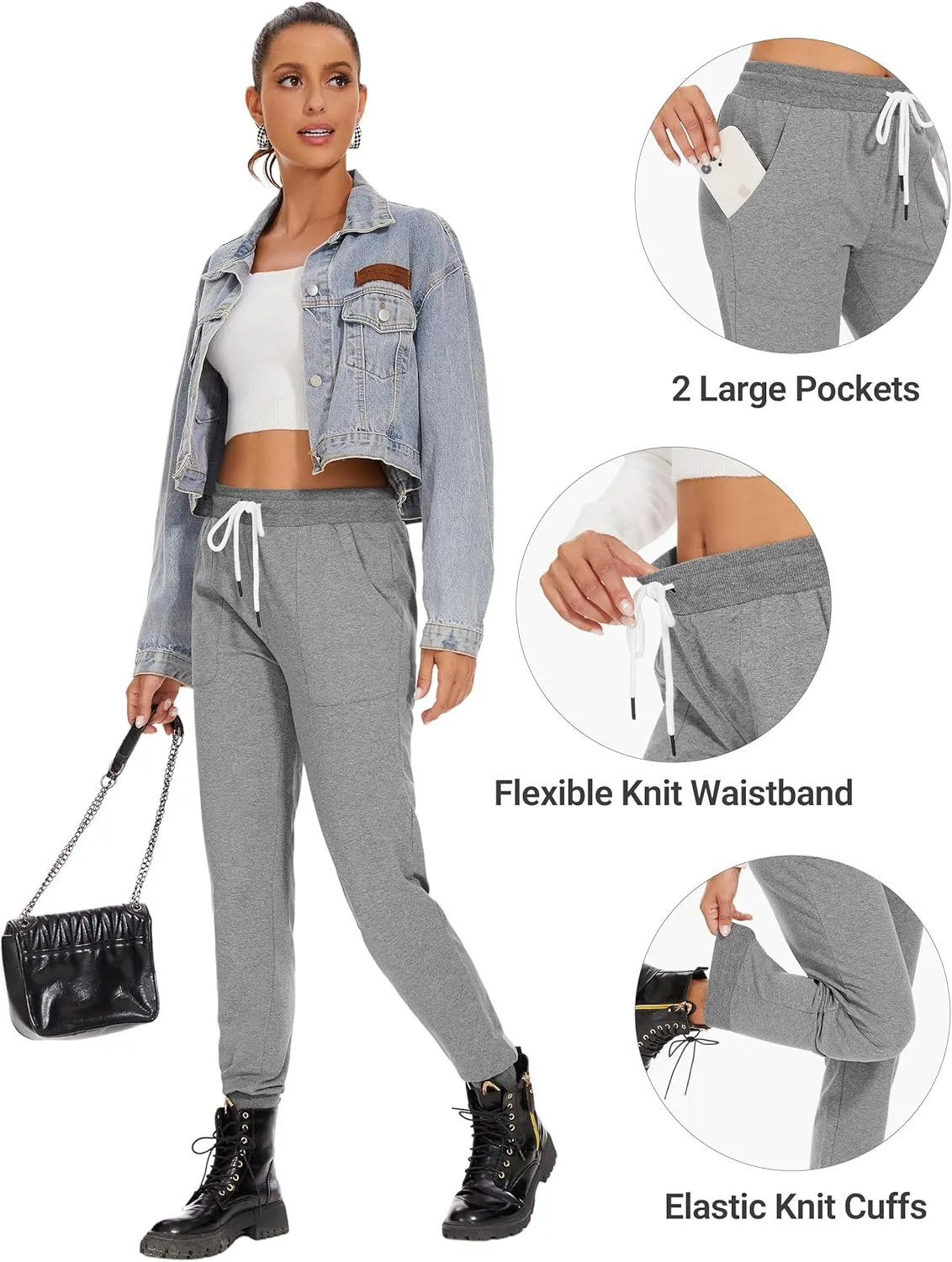 SPECIALMAGIC Women's Cotton Sweatpants with Pockets Athletic Drawstring Joggers Casual Sweat Pants