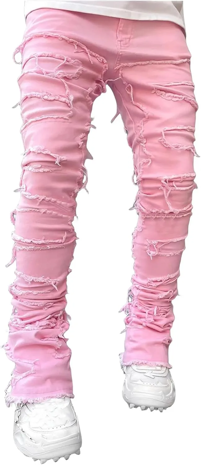 Straight Fit Jeans for Men Slim Fit Stretch Jeans Fashion Comfort Waist Cargo Patch Denim Pants