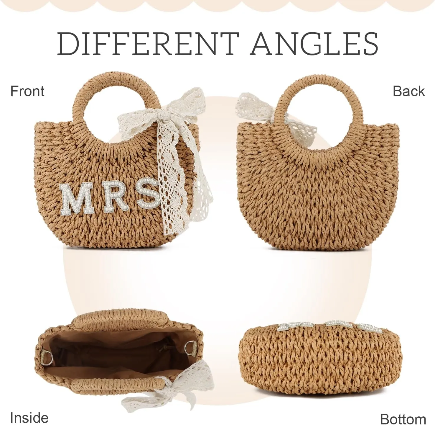SUKUTU Women Bride Straw Tote Bag Handwoven Bag Rhinestone Letter Plush Ball Wedding Summer Beach Vacation Bridal Shower Gift