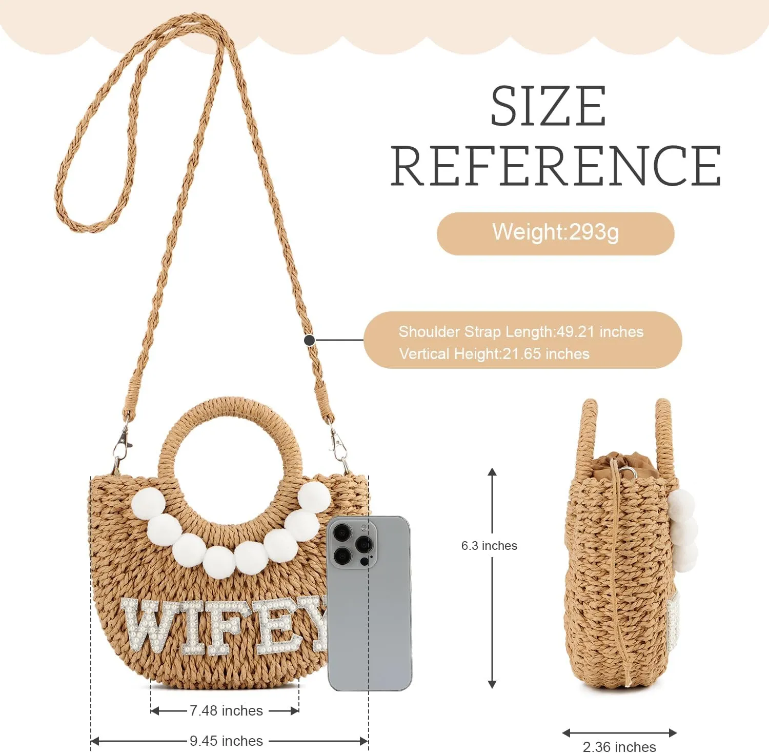 SUKUTU Women Bride Straw Tote Bag Handwoven Bag Rhinestone Letter Plush Ball Wedding Summer Beach Vacation Bridal Shower Gift