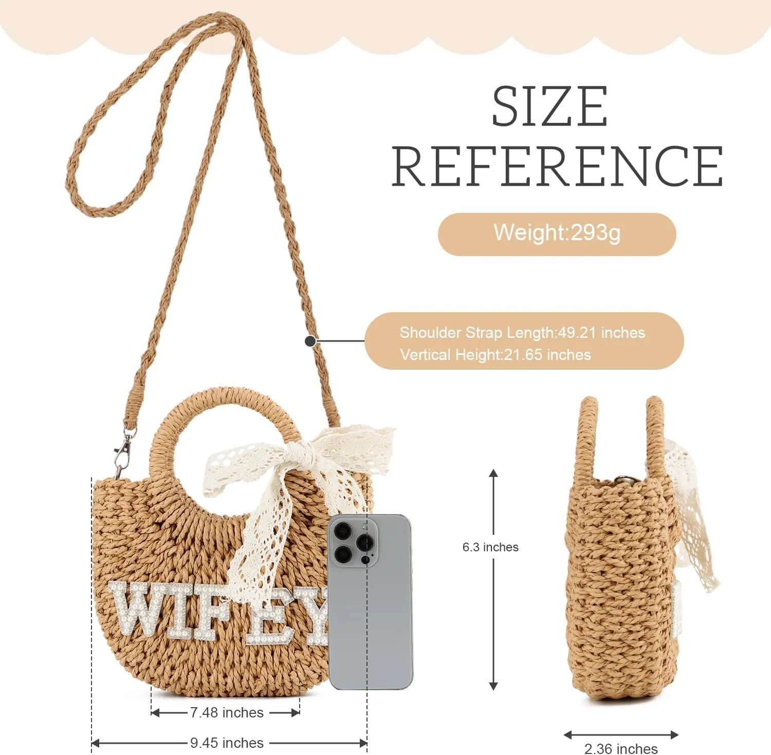 SUKUTU Women Bride Straw Tote Bag Handwoven Bag Rhinestone Letter Plush Ball Wedding Summer Beach Vacation Bridal Shower Gift