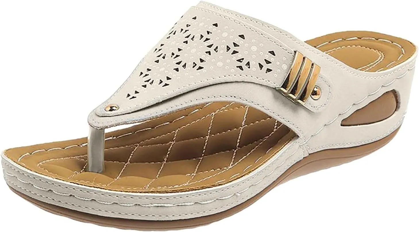 Summer Flip-Flops for Women 2025 Orthopedic Sandals Breathable Hollow Sandals with Arch Support Fashion Causal Wedge Sandal Wide Width Boho Slipper Summer Beach Comfortable Slipper 2025