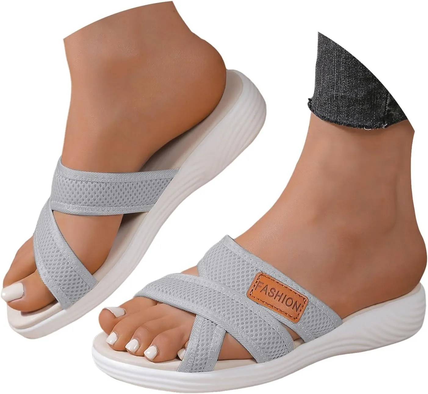 Summer Sandals For Women 2025,Women's Slide Sandals,Comfortable Trendy Beach Breathable Hollow Mesh Casual Orthopedic Comfy Low Heel Plantar Fasciitis Bunion Walking Sandal for Daily Wear