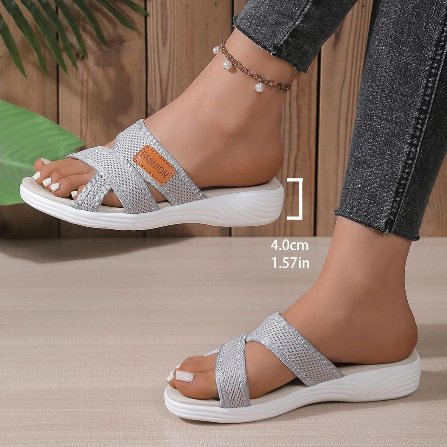 Summer Sandals For Women 2025,Women's Slide Sandals,Comfortable Trendy Beach Breathable Hollow Mesh Casual Orthopedic Comfy Low Heel Plantar Fasciitis Bunion Walking Sandal for Daily Wear