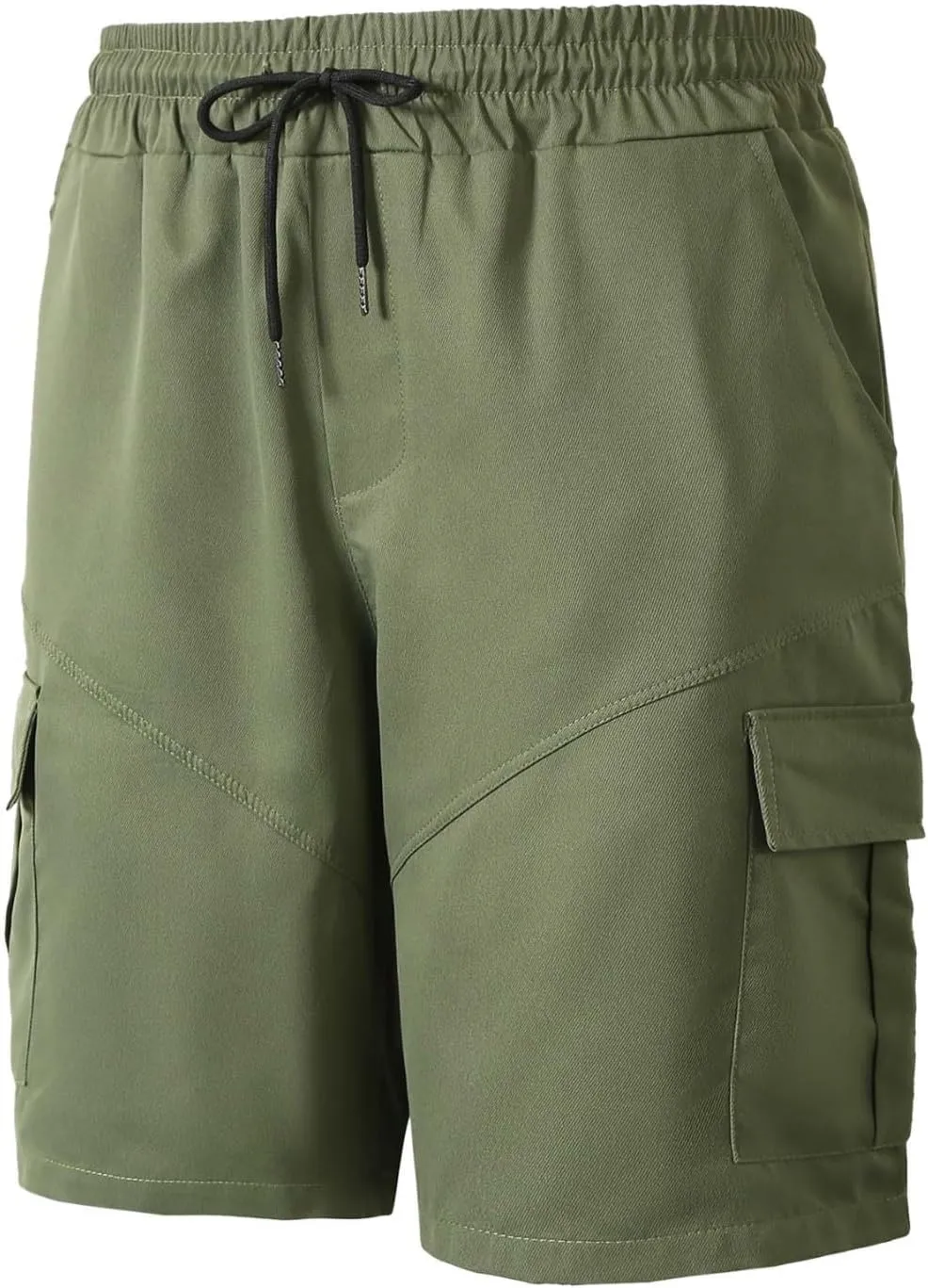 Summer Shorts with Multi Pocket Tie Elastic Waist Solid Color Cargo Shorts for Men Basic Casual Loose Fit