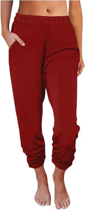 Sweatpants for Women with Pockets Stretch High Waist Jogger Sweat Pants Loose Fit Casual Lightweight Workout Trousers