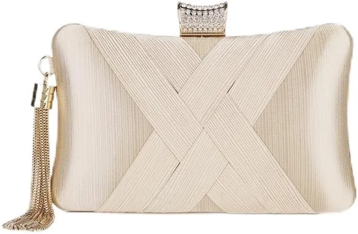 Tanpell Women's Evening Clutch Bags Silk Satin Party Handbags Bridal Wedding Purses with Tassel Pendant