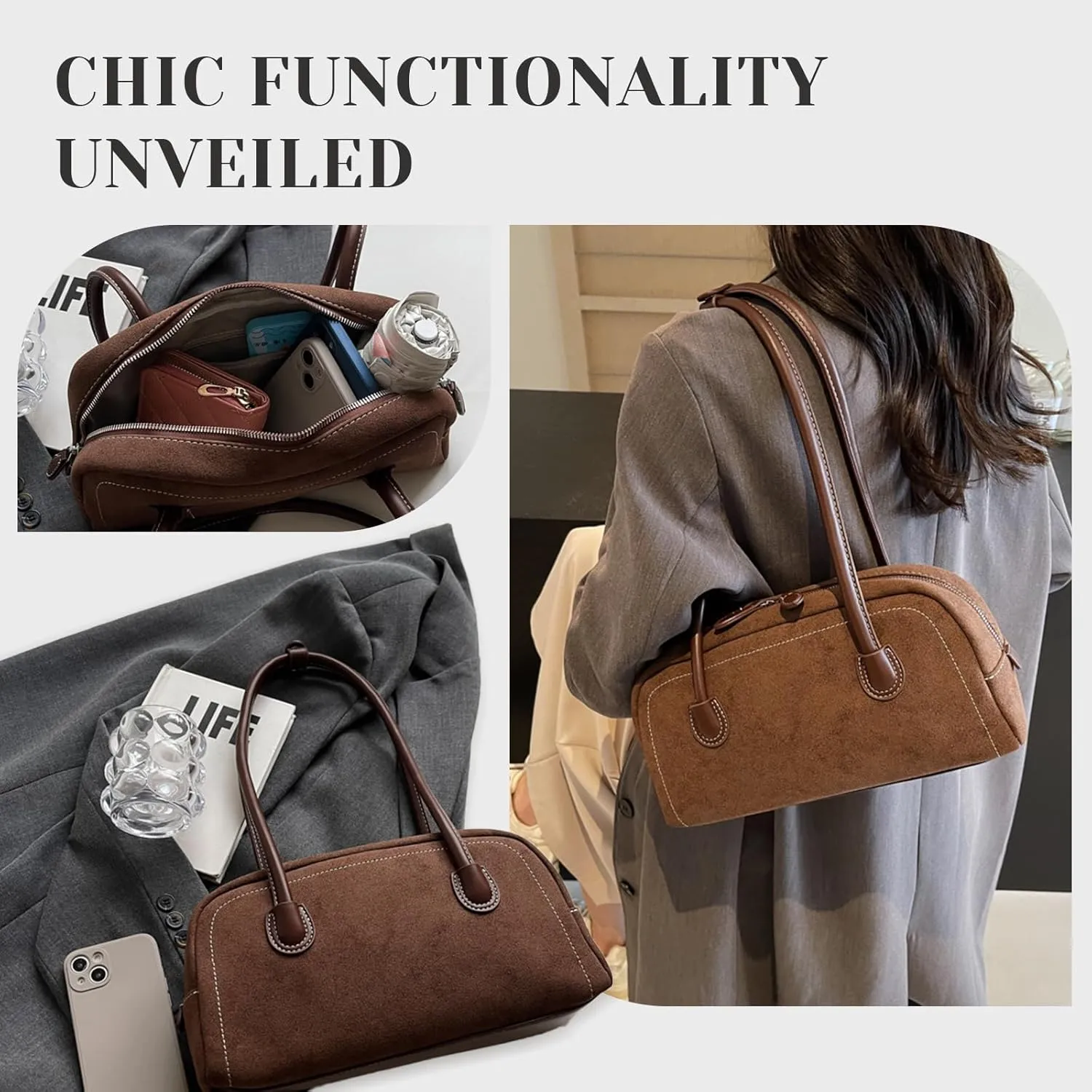 Top Handle Handbags for Women  Aesthetic Cute Purse, Trendy Vegan Leather Shoulder Bag, Stylish Womens Handbag