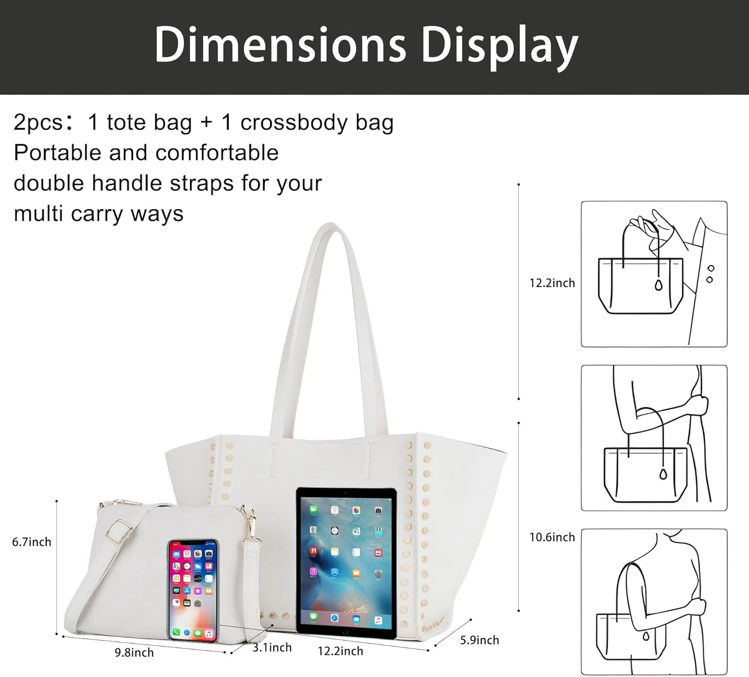 Tote Bag Vegan Leather Purses and Handbags for Women Top Handle Satchel Purse Ladies Shoulder Bags Set 2pcs