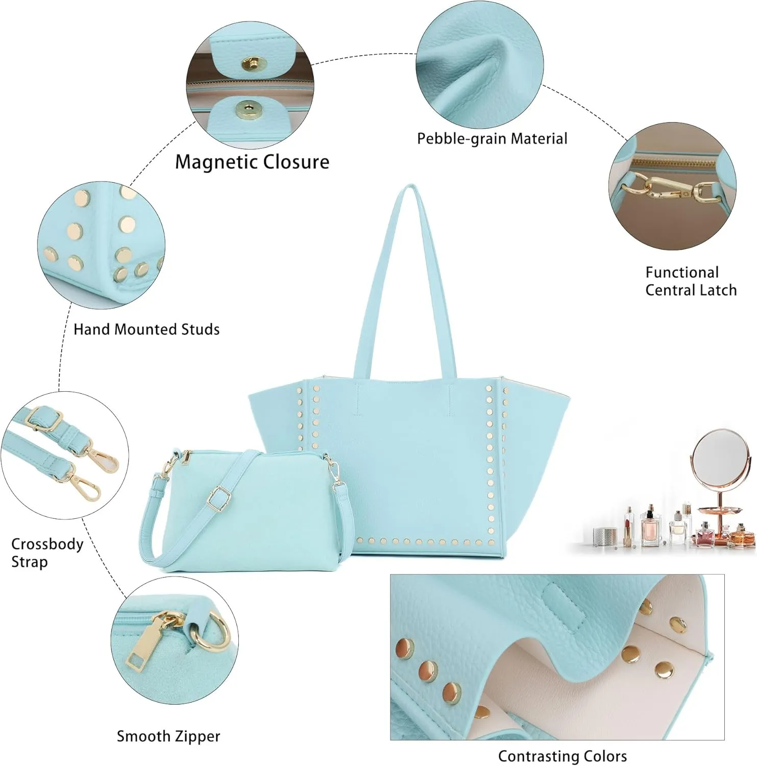 Tote Bag Vegan Leather Purses and Handbags for Women Top Handle Satchel Purse Ladies Shoulder Bags Set 2pcs