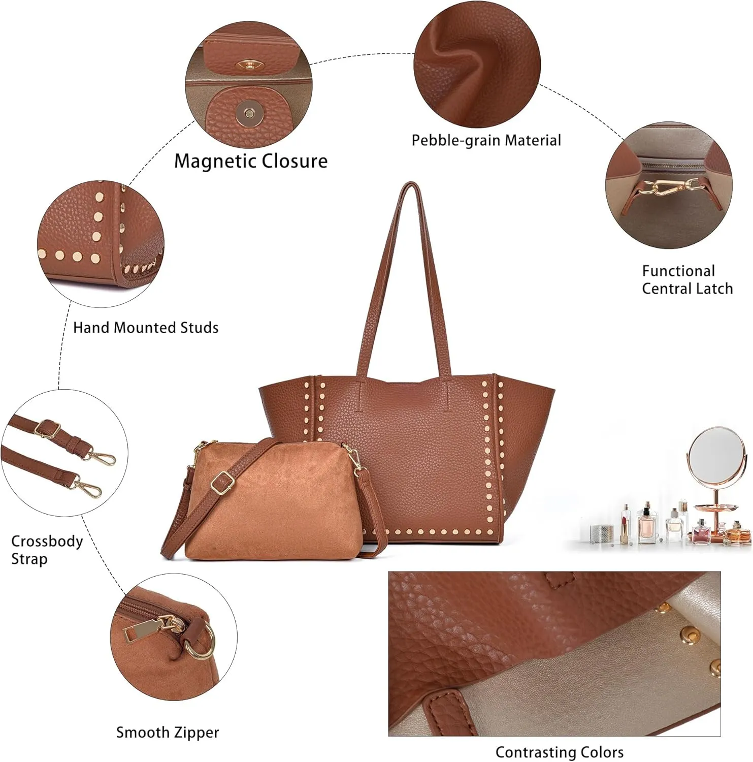 Tote Bag Vegan Leather Purses and Handbags for Women Top Handle Satchel Purse Ladies Shoulder Bags Set 2pcs