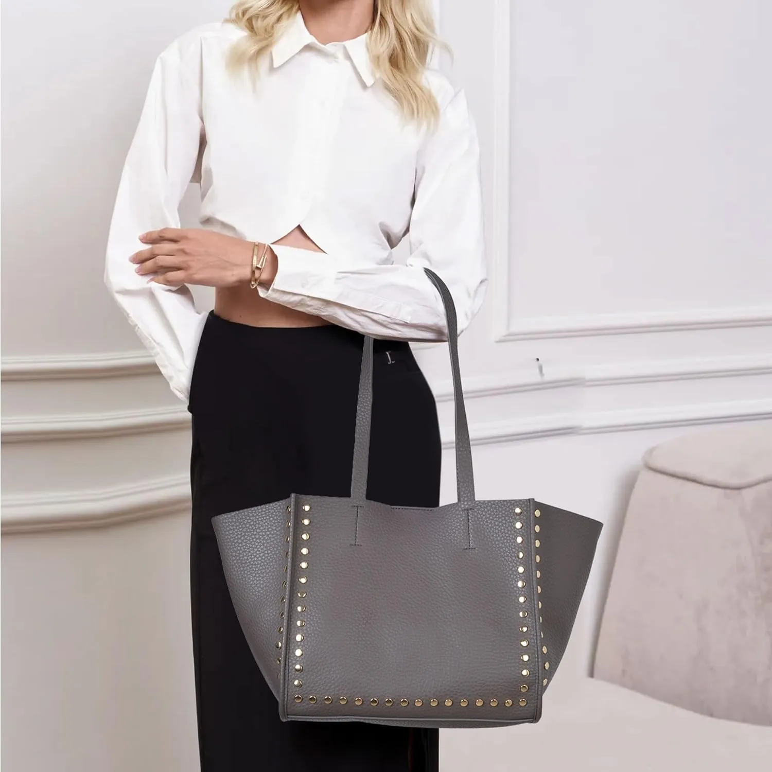 Tote Bag Vegan Leather Purses and Handbags for Women Top Handle Satchel Purse Ladies Shoulder Bags Set 2pcs