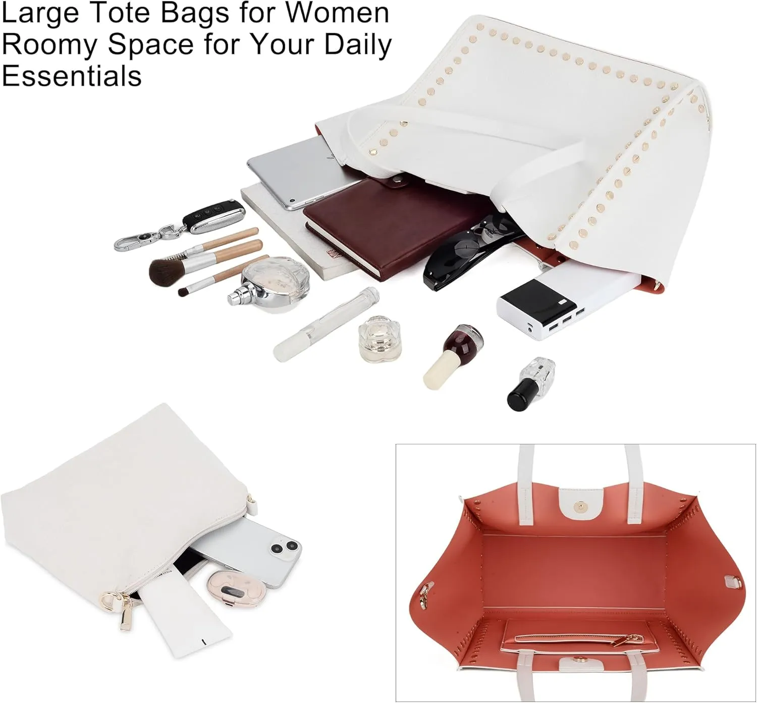 Tote Bag Vegan Leather Purses and Handbags for Women Top Handle Satchel Purse Ladies Shoulder Bags Set 2pcs