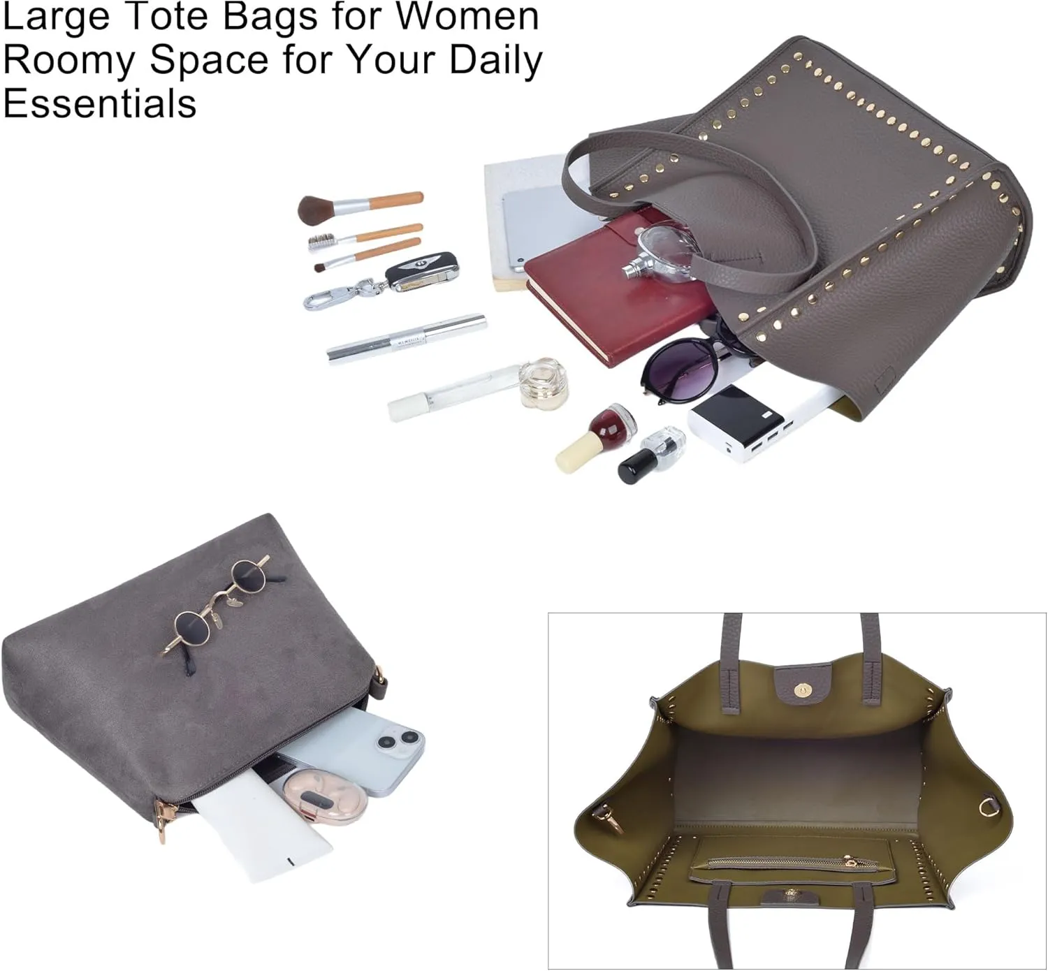 Tote Bag Vegan Leather Purses and Handbags for Women Top Handle Satchel Purse Ladies Shoulder Bags Set 2pcs