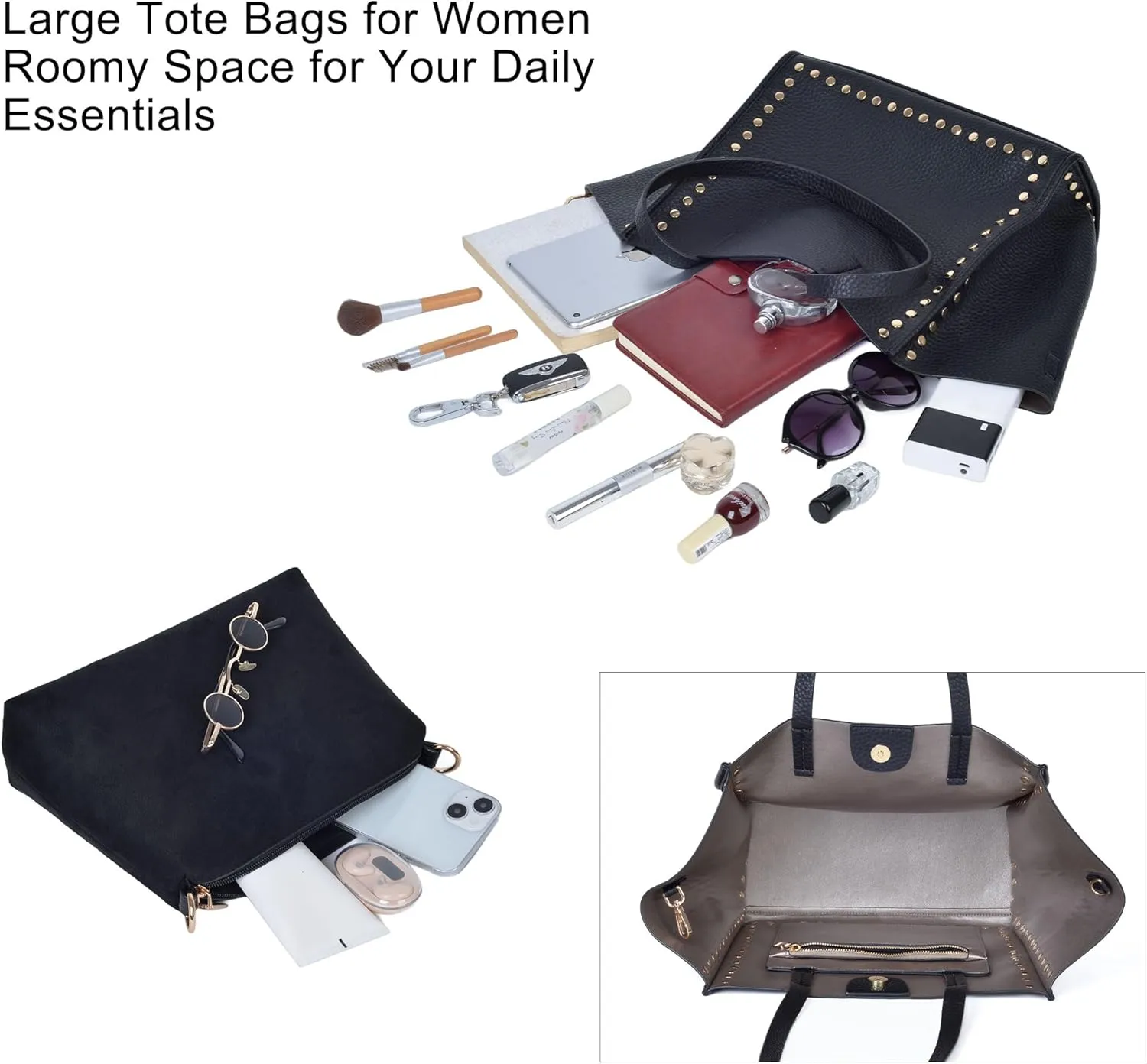 Tote Bag Vegan Leather Purses and Handbags for Women Top Handle Satchel Purse Ladies Shoulder Bags Set 2pcs