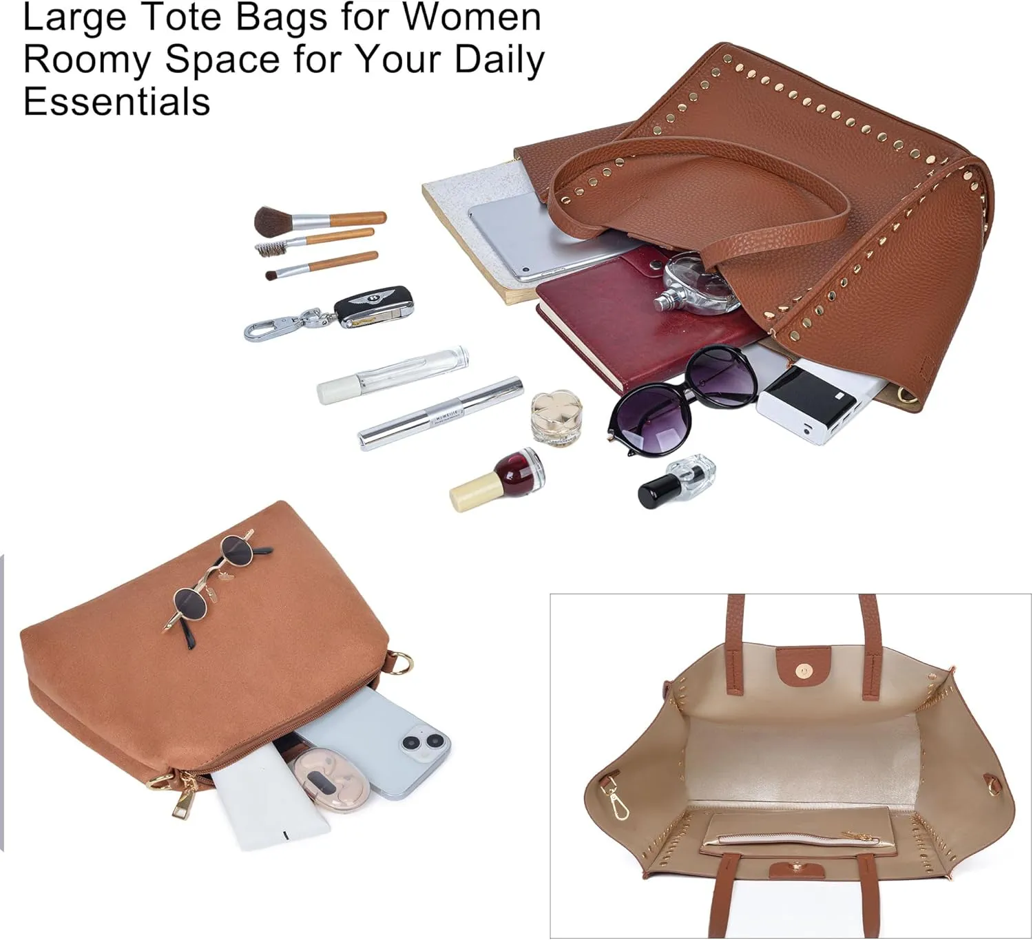 Tote Bag Vegan Leather Purses and Handbags for Women Top Handle Satchel Purse Ladies Shoulder Bags Set 2pcs