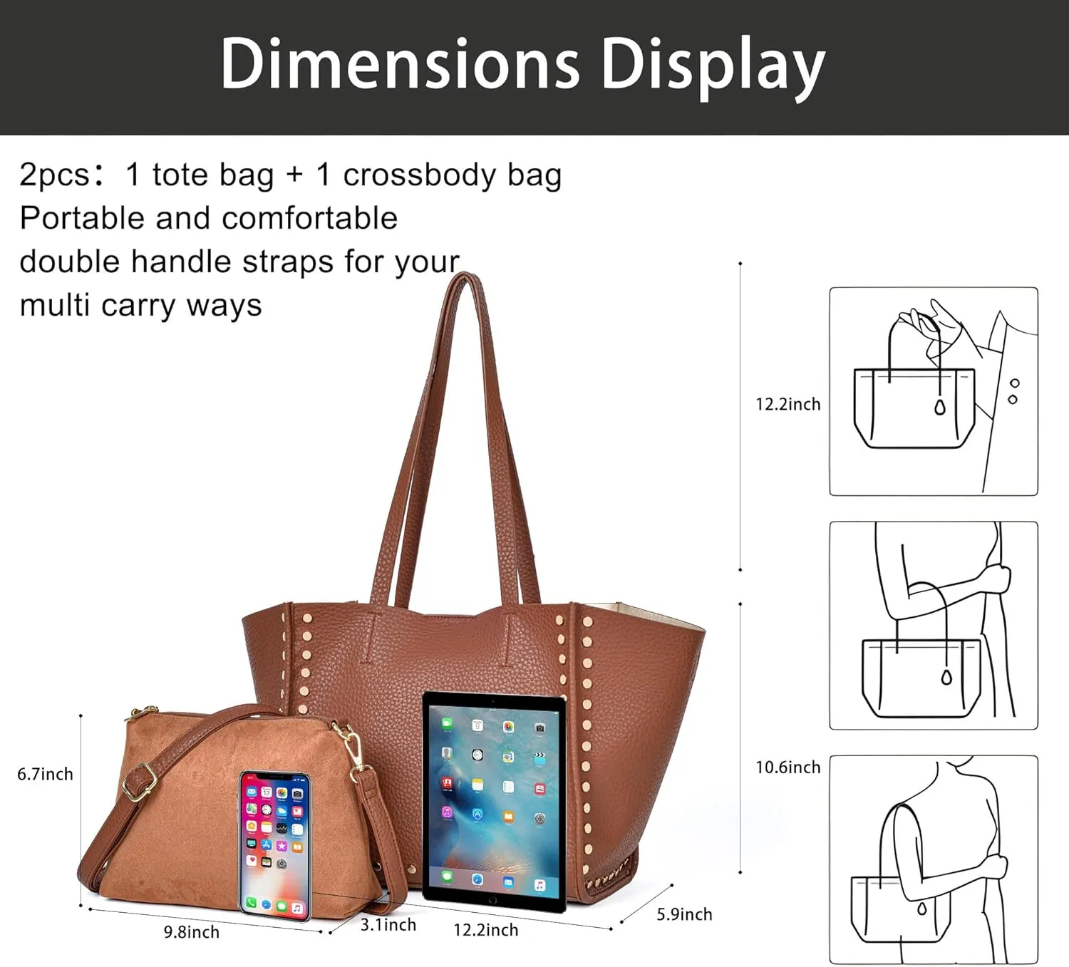 Tote Bag Vegan Leather Purses and Handbags for Women Top Handle Satchel Purse Ladies Shoulder Bags Set 2pcs