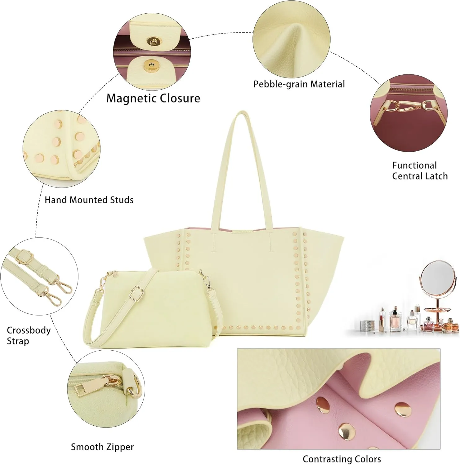 Tote Bag Vegan Leather Purses and Handbags for Women Top Handle Satchel Purse Ladies Shoulder Bags Set 2pcs