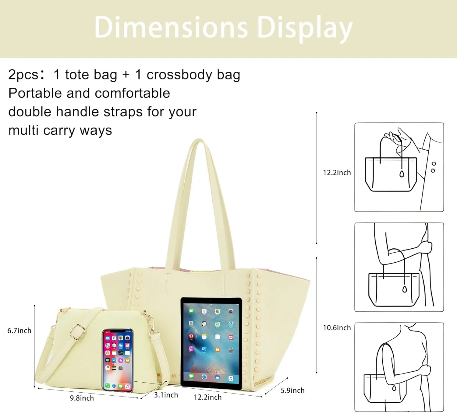 Tote Bag Vegan Leather Purses and Handbags for Women Top Handle Satchel Purse Ladies Shoulder Bags Set 2pcs