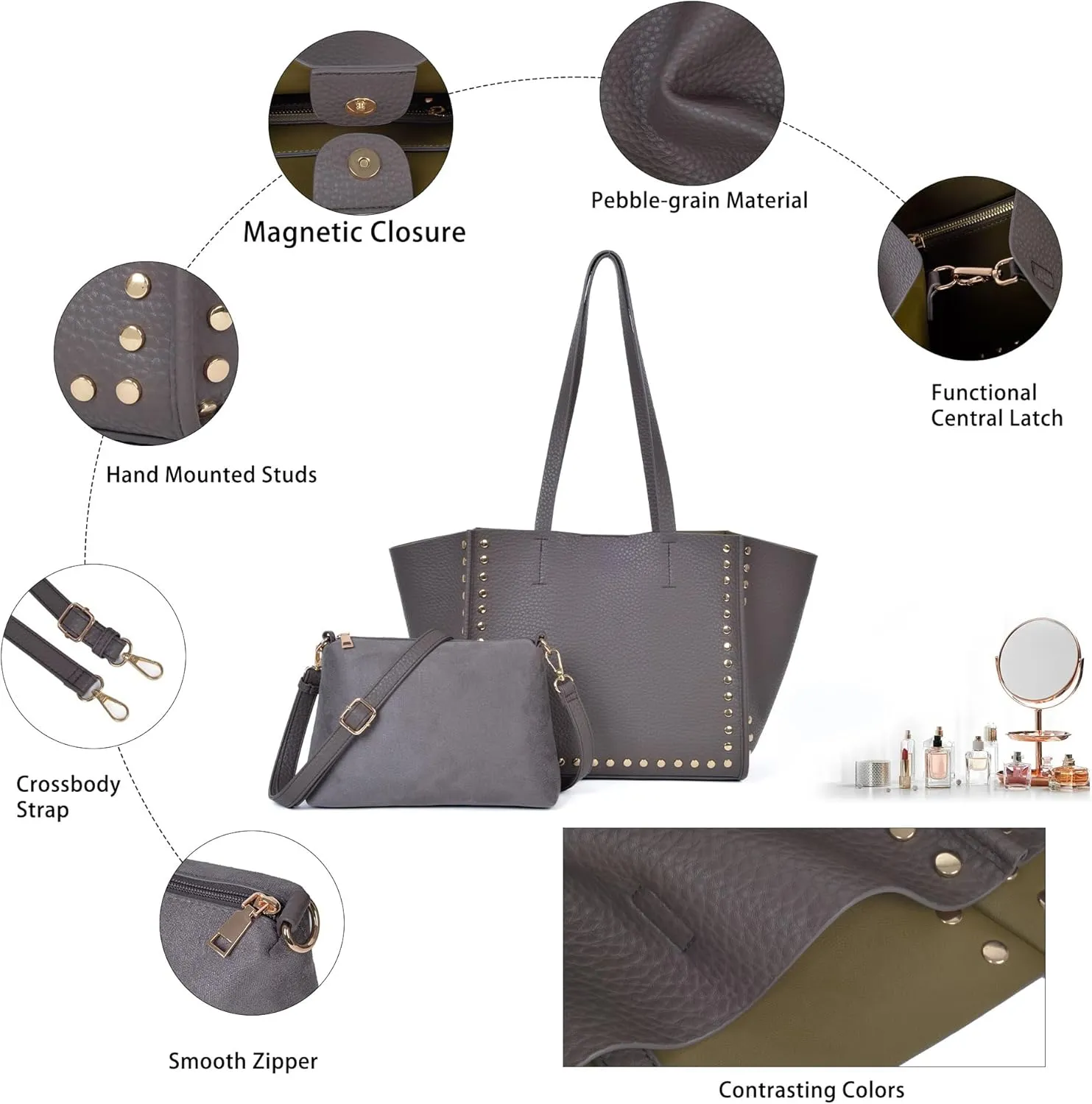 Tote Bag Vegan Leather Purses and Handbags for Women Top Handle Satchel Purse Ladies Shoulder Bags Set 2pcs