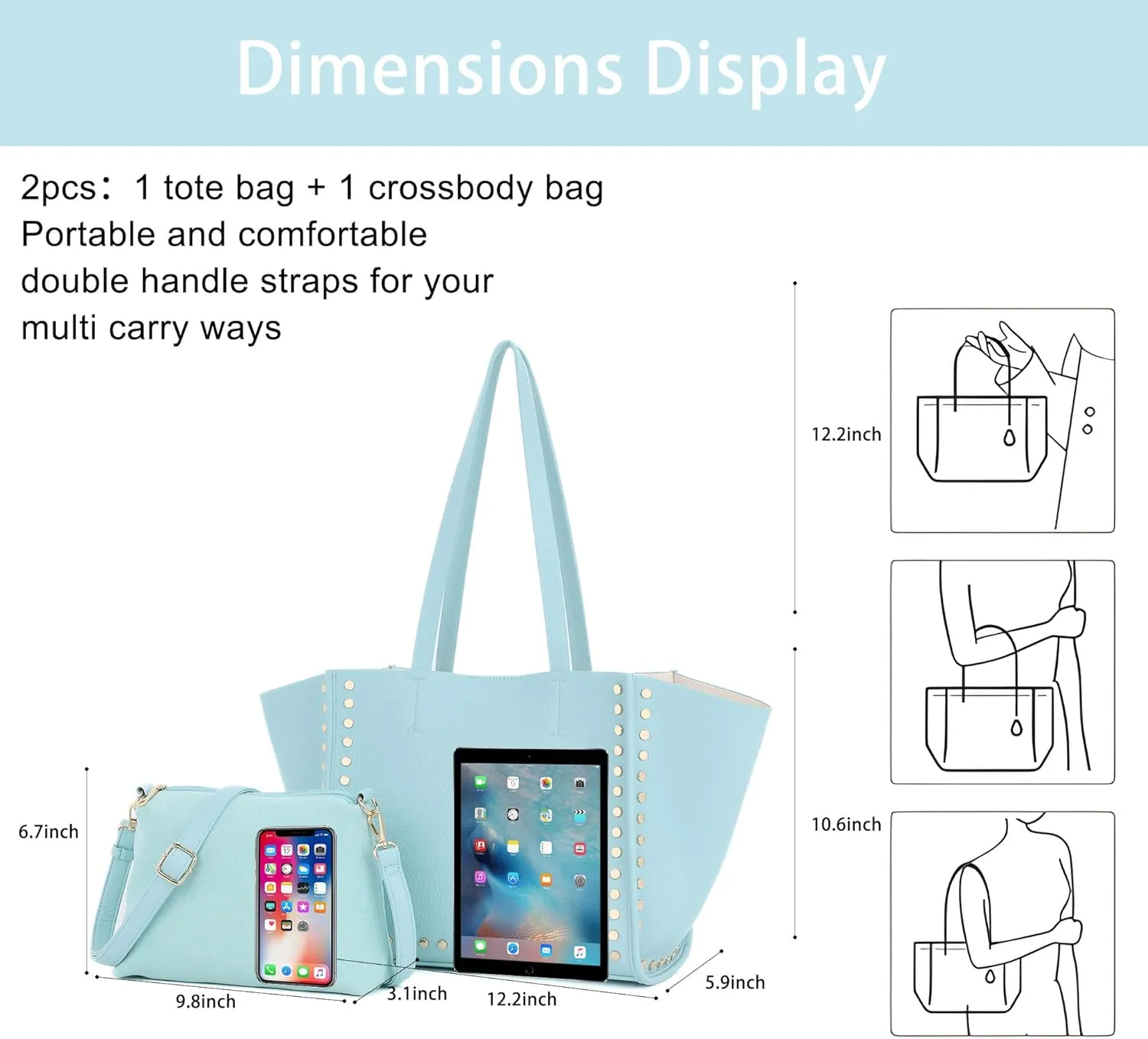 Tote Bag Vegan Leather Purses and Handbags for Women Top Handle Satchel Purse Ladies Shoulder Bags Set 2pcs