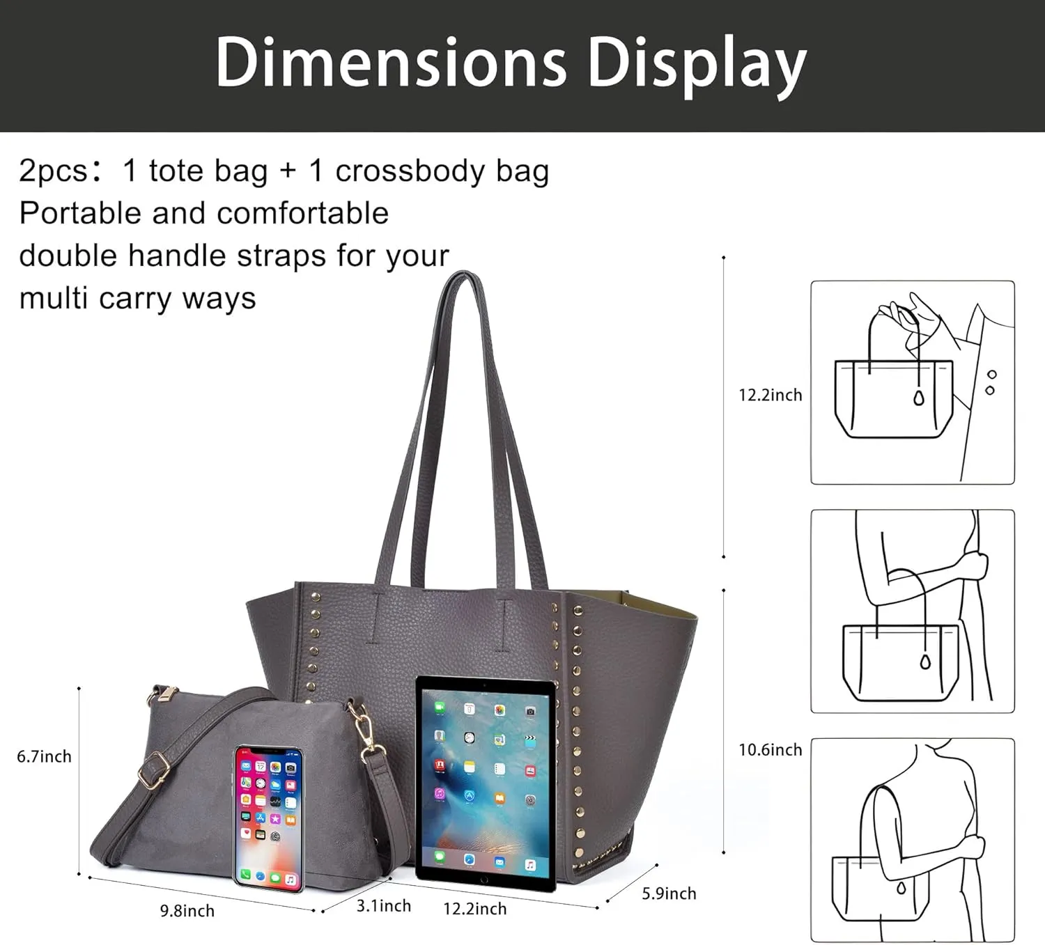 Tote Bag Vegan Leather Purses and Handbags for Women Top Handle Satchel Purse Ladies Shoulder Bags Set 2pcs
